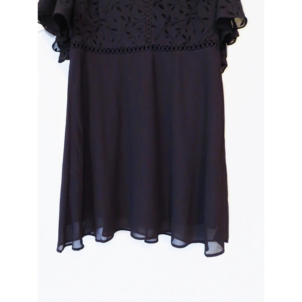 SHEIN Curve 2XL Black Flocked Leaf Chiffon Dress Flutter Sleeve V-Neck Plus Size - Picture 5 of 9